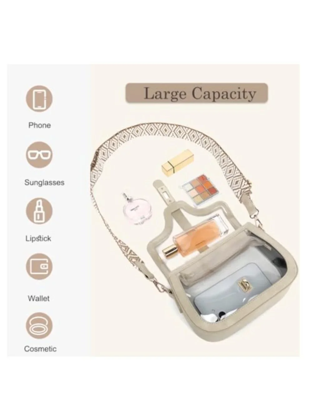 Clear Crossbody Purse for Women Stadium Approved Concert Bag PVC Transparent
